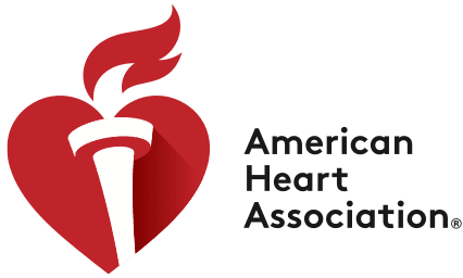 American Heart Association logo with torch and heart design.