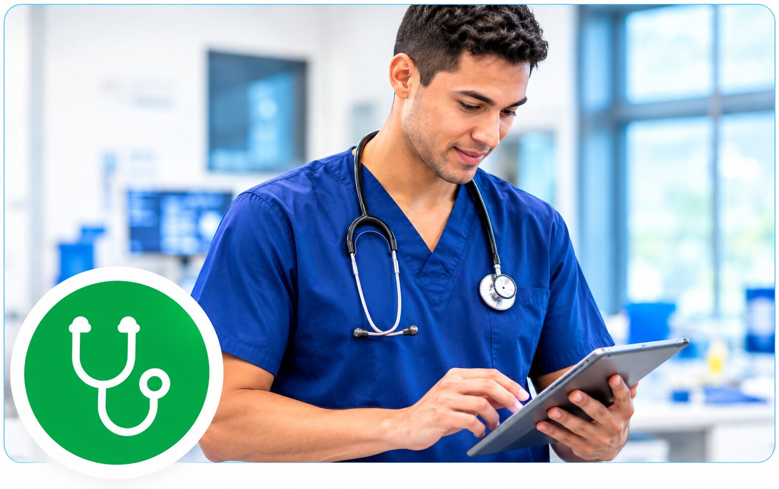 Modern Nurse with Stethoscope and Tablet